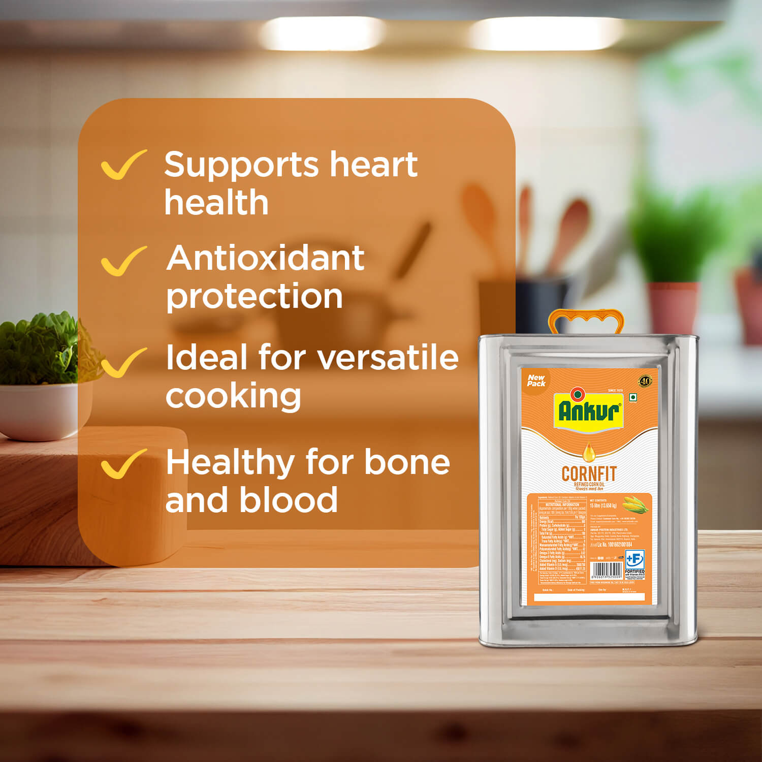 Refined Corn Oil 13 KG Tin - Ankur Oil Industries