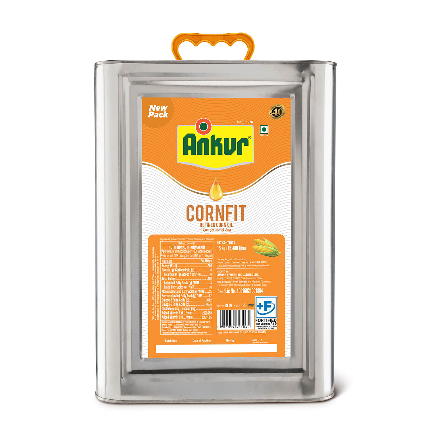 Refined Corn Oil 15KG Tin