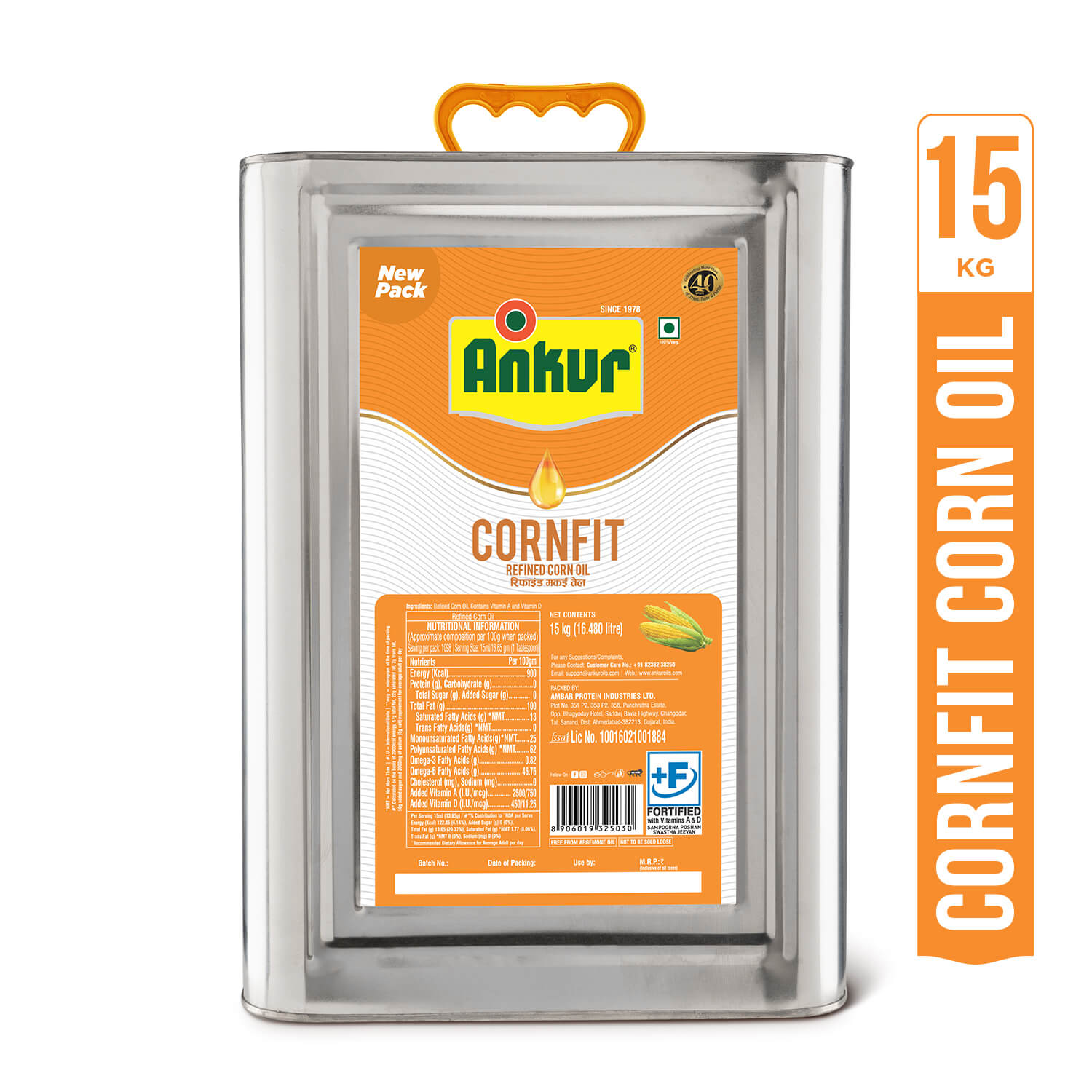 Refined Corn Oil 15KG Tin