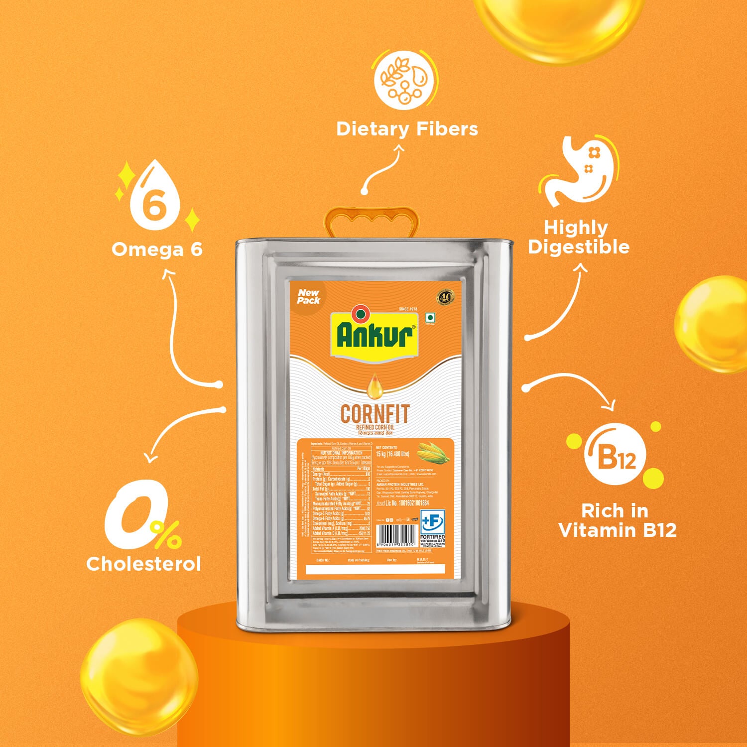 Refined Corn Oil 15KG Tin