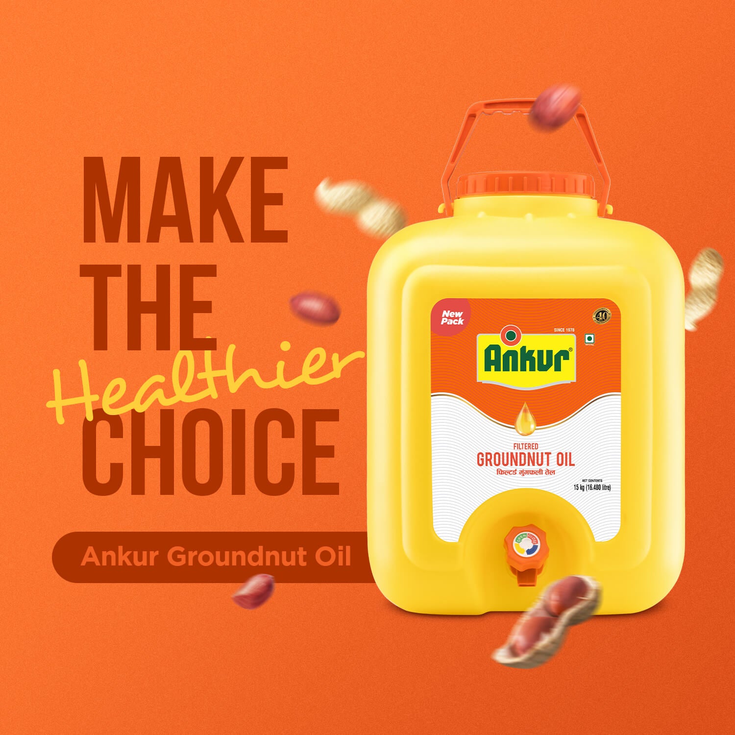 Filtered Groundnut Oil 15 KG Tap Jar - Ankur Oil Industries