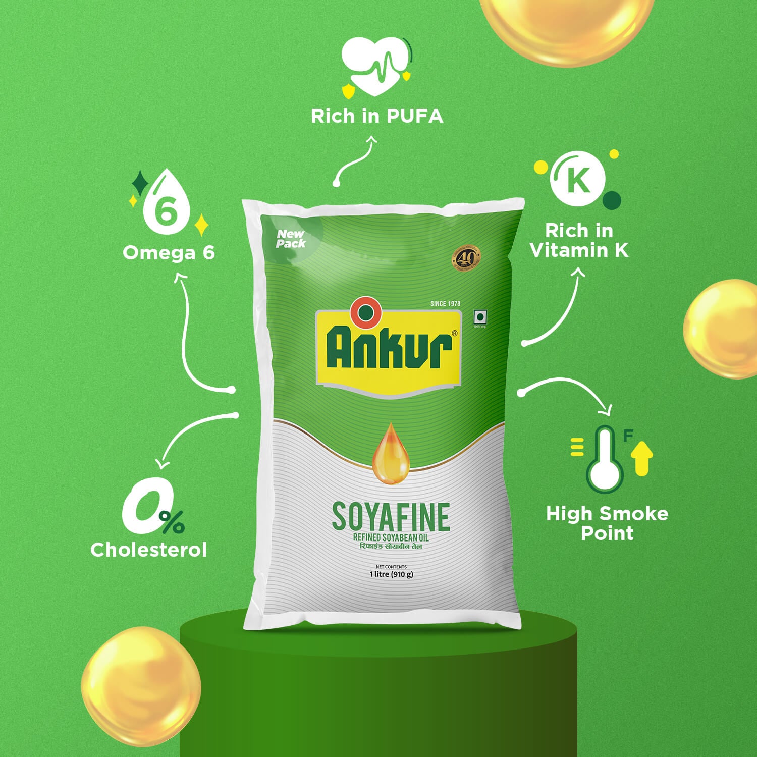 Refined Soyabean Oil 870 GM Pouch