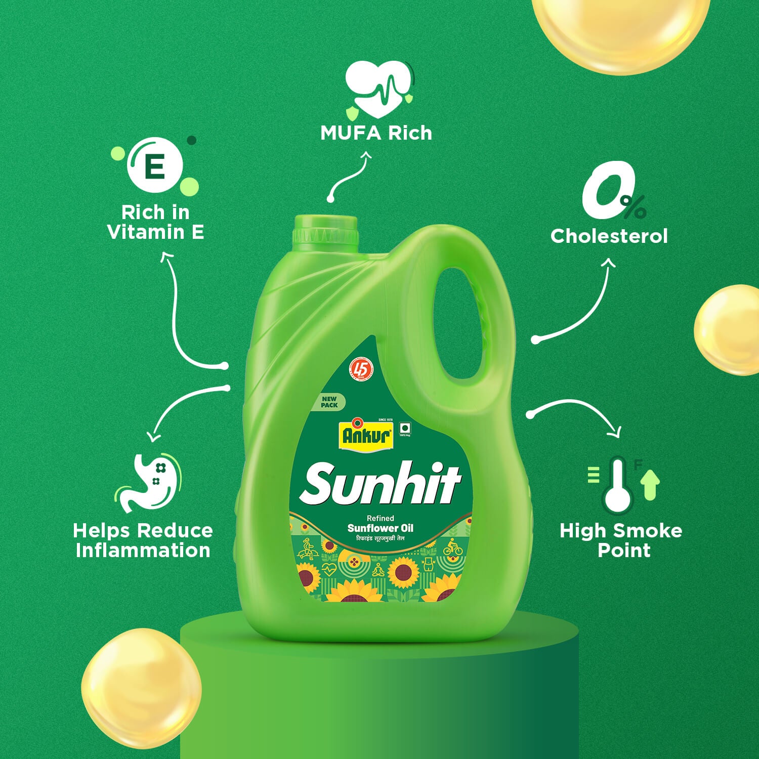 Refined Sunflower Oil 4.350Kg Jar - Ankur Oil Industries