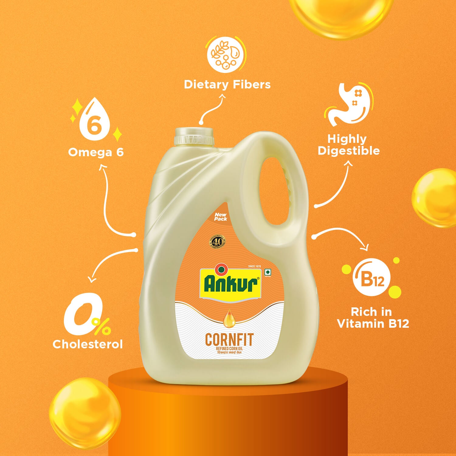 Refined Corn Oil 4.350 KG Jar - Ankur Oil Industries