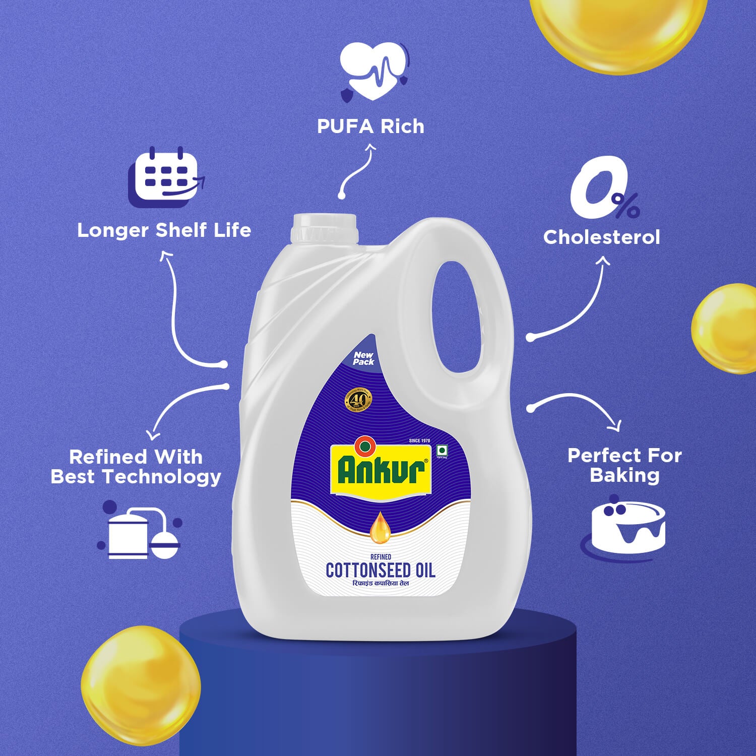 Refined Cottonseed Oil 4.350 KG Jar - Ankur Oil Industries