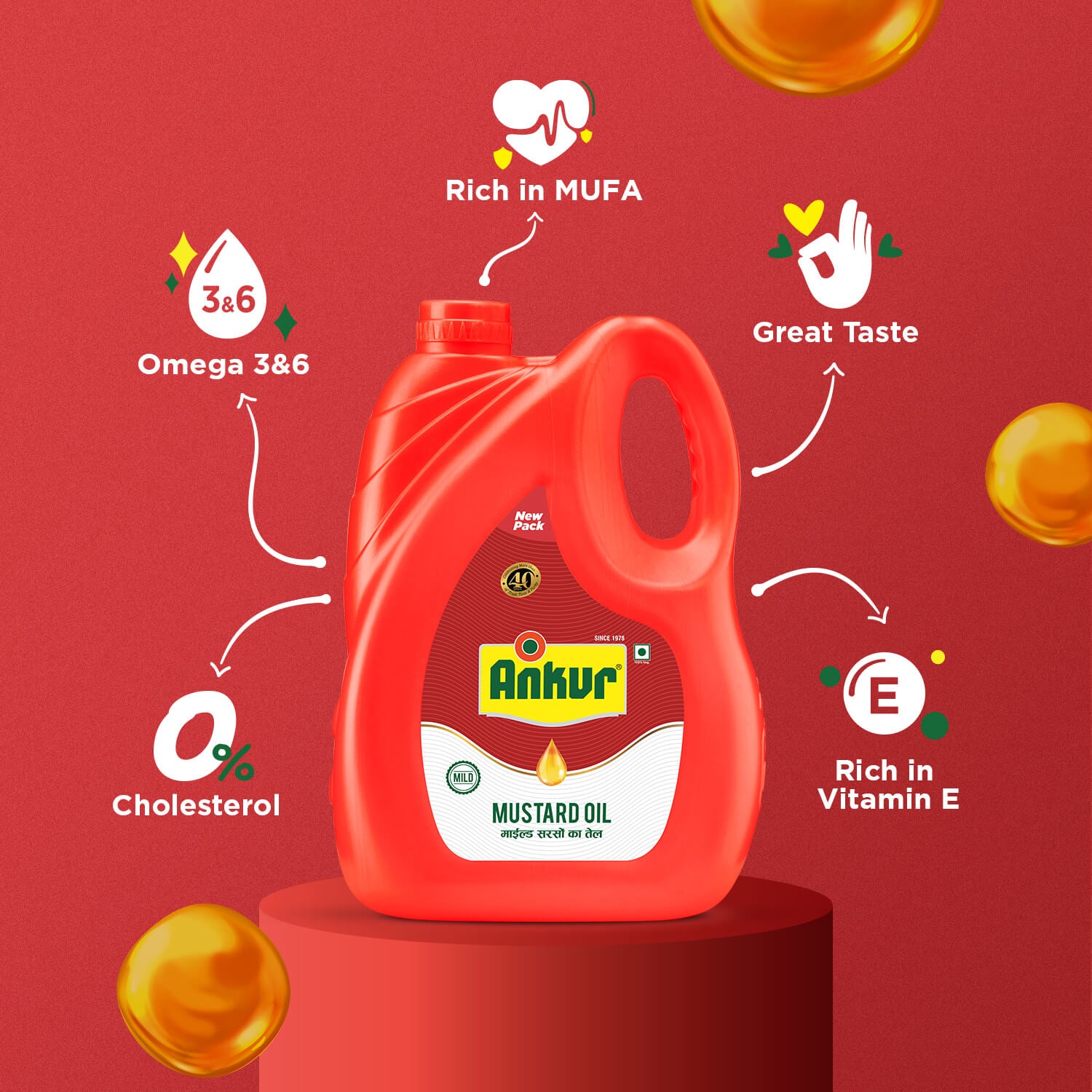 Mild Mustard Oil 4.350 KG Jar - Ankur Oil Industries