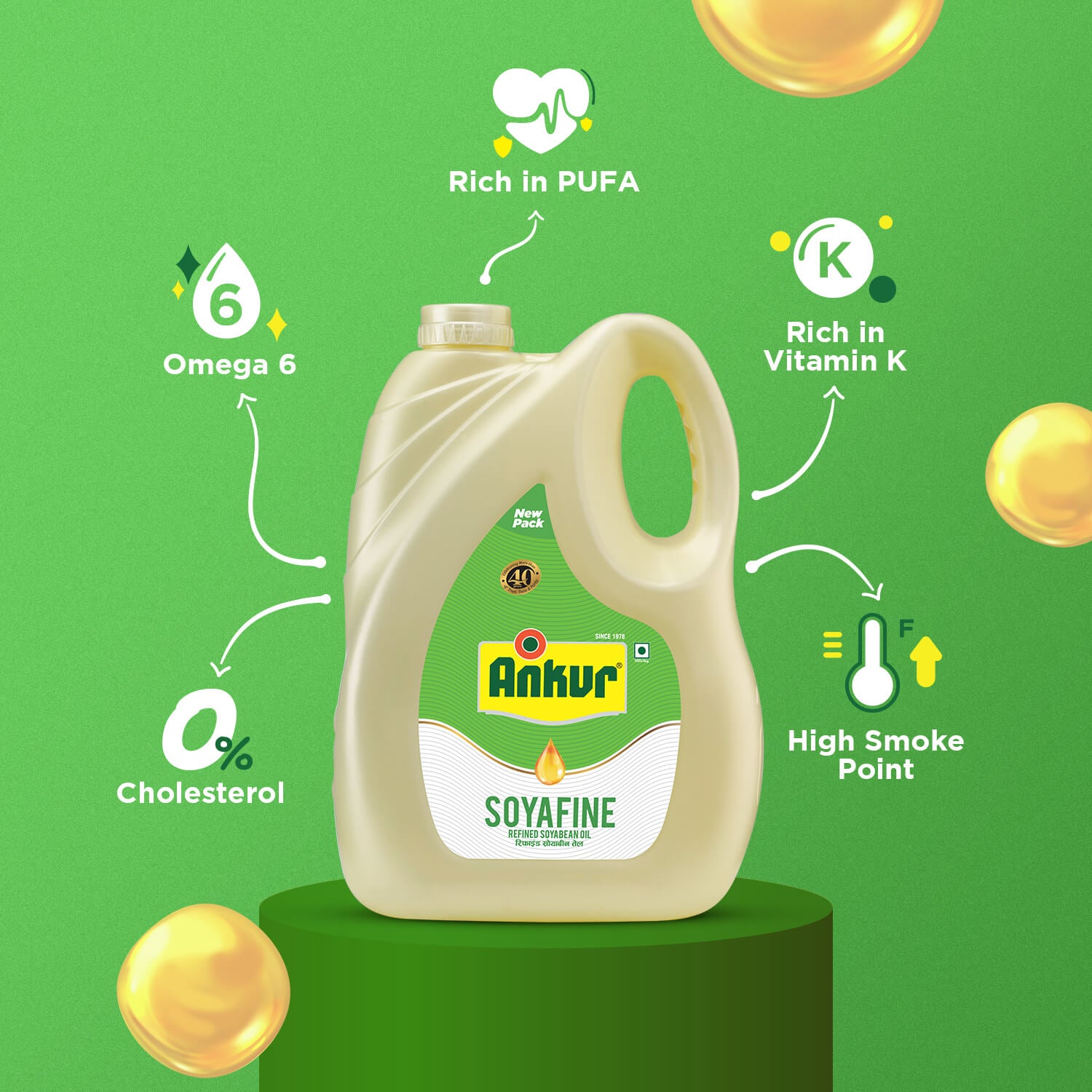 Refined Soyabean Oil 4.350 KG Jar - Ankur Oil Industries