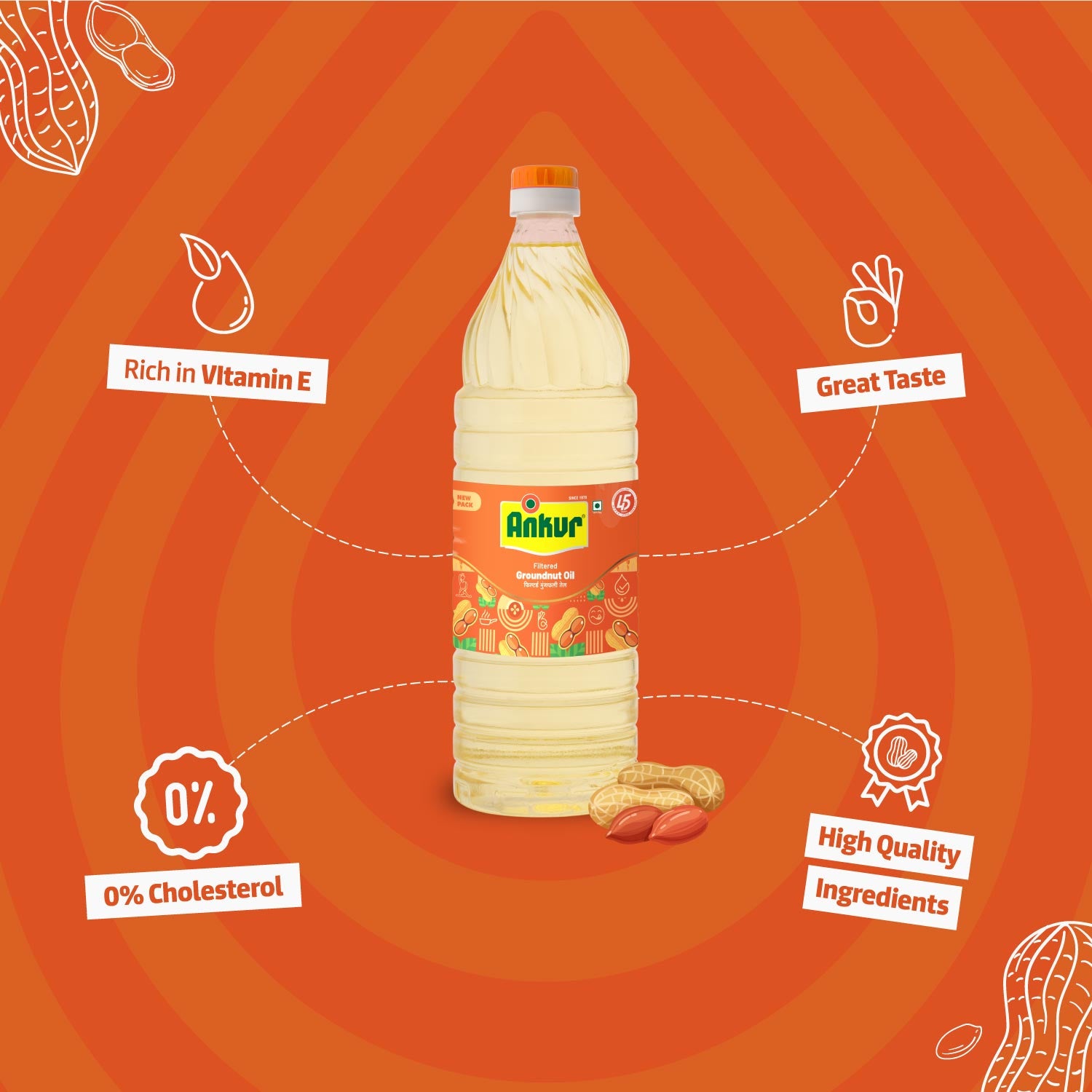 Filtered Groundnut Oil 870 GM Bottle