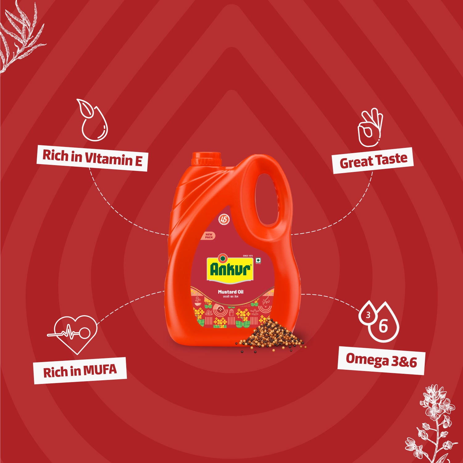 Mild Mustard Oil 4.350 KG Jar - Ankur Oil Industries