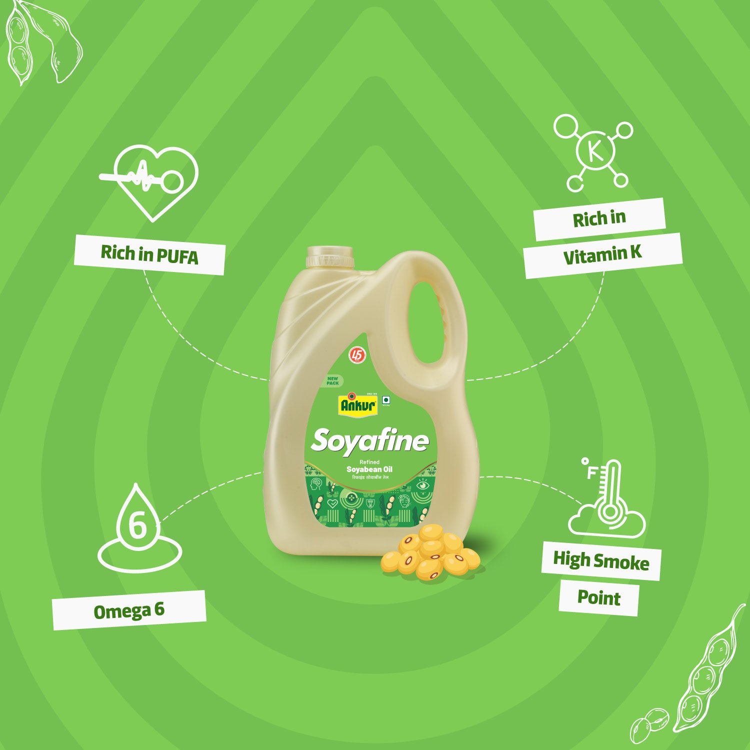 Refined Soyabean Oil 4.350 KG Jar - Ankur Oil Industries